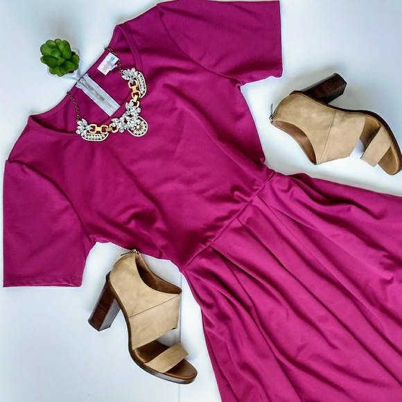LuLaRoe Dresses & Skirts - Lularoe Amelia Dress Solid Magenta Pink Size Large